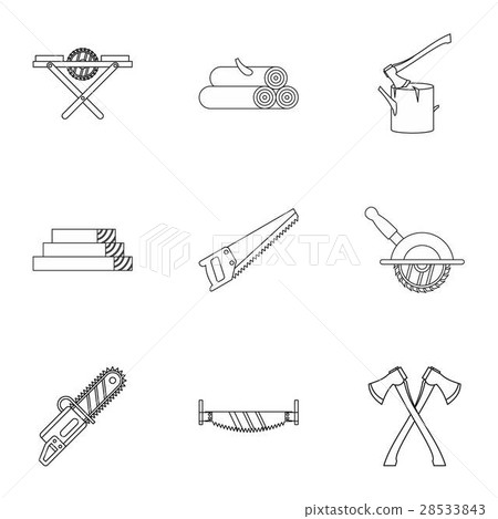 Sawing woods icons set, outline style Sawing woods icons set, outline style 28533843