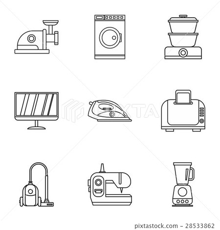 Home appliances icons set, outline style Home appliances icons set, outline style 28533862