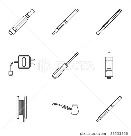 Electronic cigarette icons set, outline style Electronic cigarette icons set, outline style 28533866