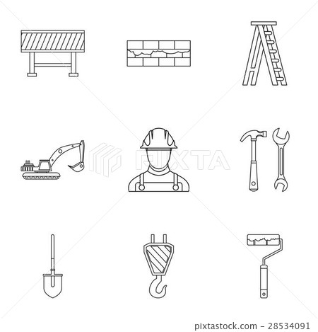 Construction tools icons set, outline style Construction tools icons set, outline style 28534091