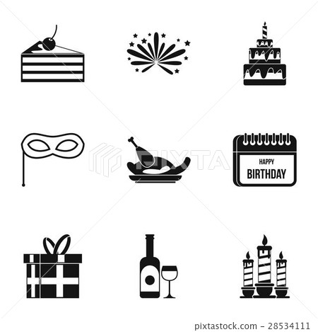 Birthday icons set, simple style 28534111