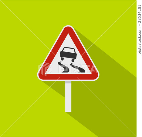 Slippery when wet road sign icon, flat style 28534183