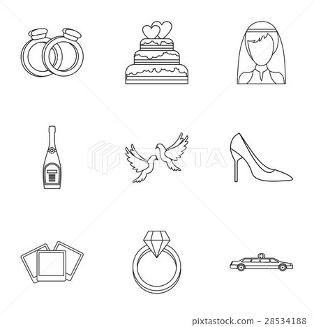 Wedding ceremony icons set, outline style Wedding ceremony icons set, outline style 28534188