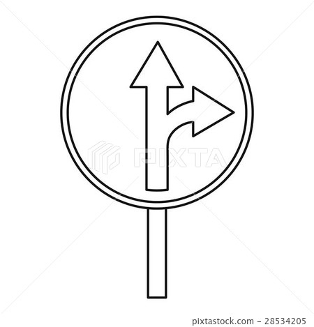 Straight or right turn ahead traffic sign icon 28534205