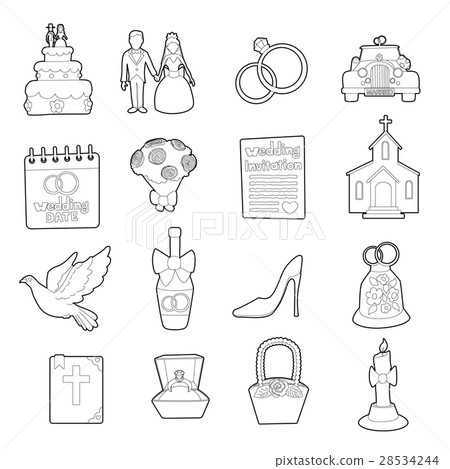 Wedding icons set, ouline cartoon style 28534244