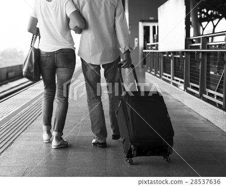 Senior couple traveling train station Senior couple traveling train station 28537636