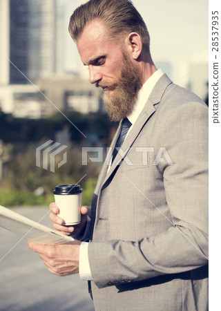 Businessmen Hands Hold Cup Read Newspaper Businessmen Hands Hold Cup Read Newspaper 28537935
