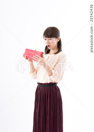 Young lady, wallet, empty, troubled 28542436