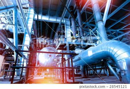 Industrial zone, Steel pipelines in blue tones 28545121