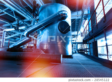 Industrial zone, Steel pipelines in blue tones 28545122
