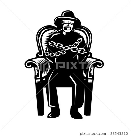 Man Gagged Chained to Grand Arm Chair Woodcut Man Gagged Chained to Grand Arm Chair Woodcut 28545210