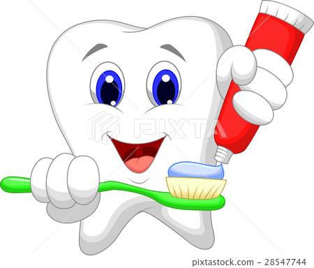 Tooth putting tooth paste on her toothbrush 28547744