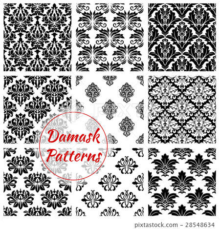 Damask floral ornament vector seamless patterns 28548634