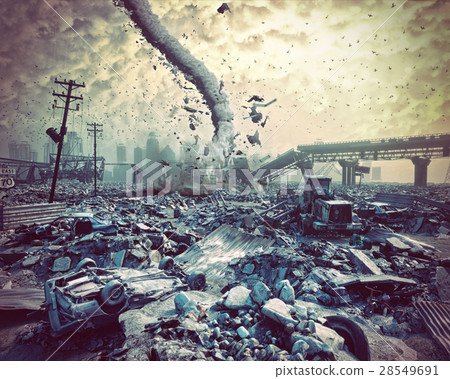 ruins of a city and tornado 28549691