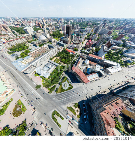 Aerial city view with roads, houses and buildings. 28551014