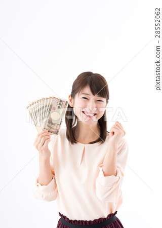 年輕女性，賬單，10萬日元，膽量構成 28552062