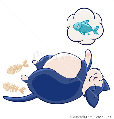 Cute fat blue cat stuffed and asleep, dreaming 28552063