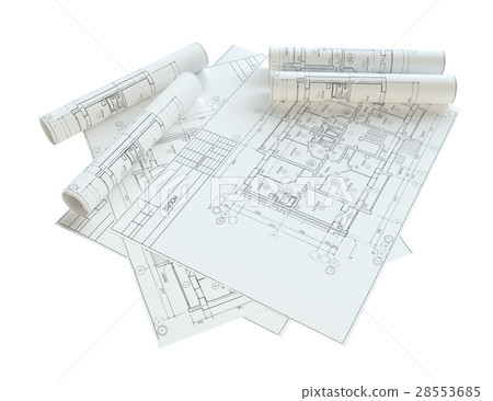 Rolled House Blueprints. Isolated Rolled House Blueprints. Isolated 28553685