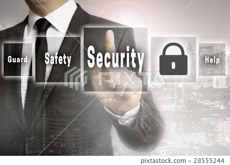 Security businessman with city background concept Security businessman with city background concept 28555244