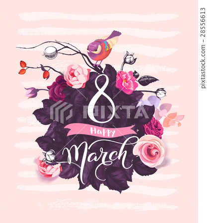 Happy 8 March. Handwritten lettering against 28556613