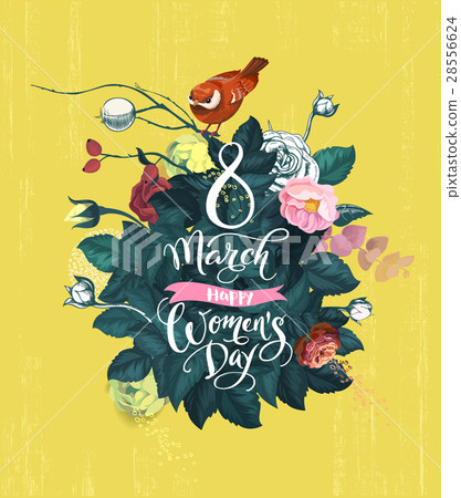 8 March, Happy Women's Day. Handwritten lettering 28556624