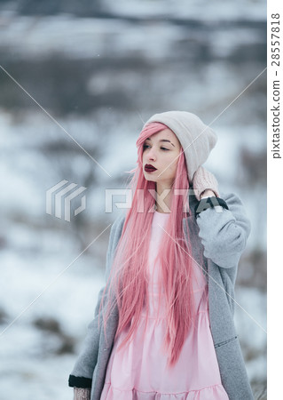 girl with pink hair posing at the camera 28557818
