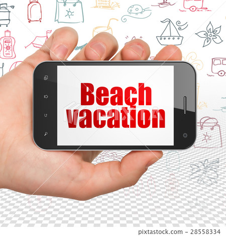Vacation concept: Hand Holding Smartphone with 28558334