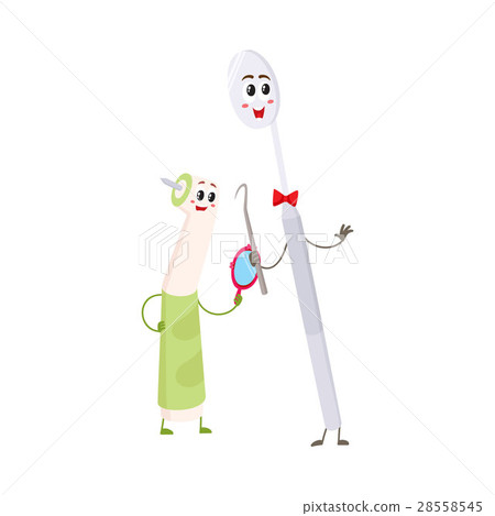 Dental drill and mirror, funny dentist instrument Dental drill and mirror, funny dentist instrument 28558545