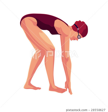 Female swimmer in starting position, ready do dive 28558627