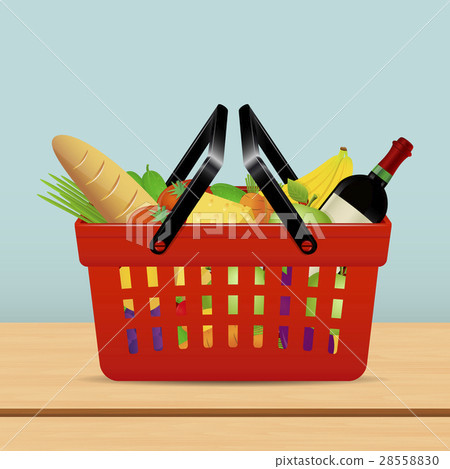 Shopping basket for supermarket with food 28558830