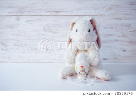 bunny with basket and eggs 28559176