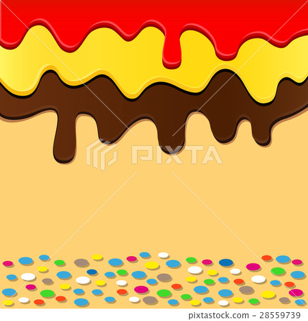 Flowing chocolate, jam and caramel on cake 28559739