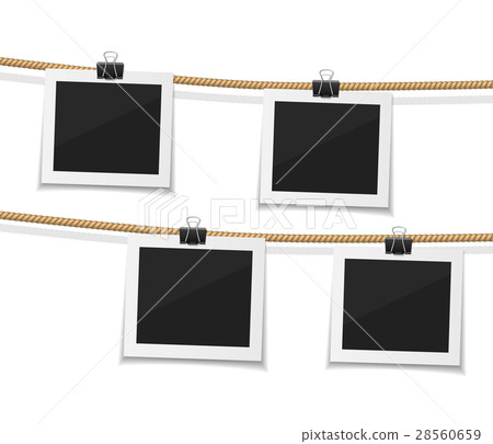 Set of vector photo hanged on rope. Realistic Set of vector photo hanged on rope. Realistic 28560659