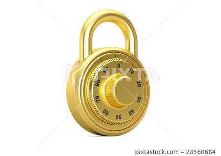 golden combination padlock, 3D rendering golden combination padlock, 3D rendering 28560684
