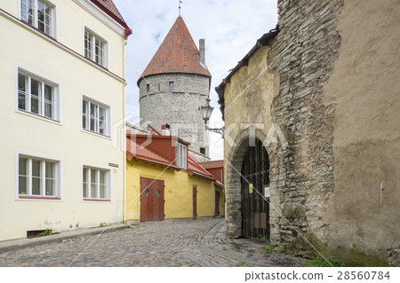 The capital city of Estonia Tallinn World heritage old town street and wall tower 28560784