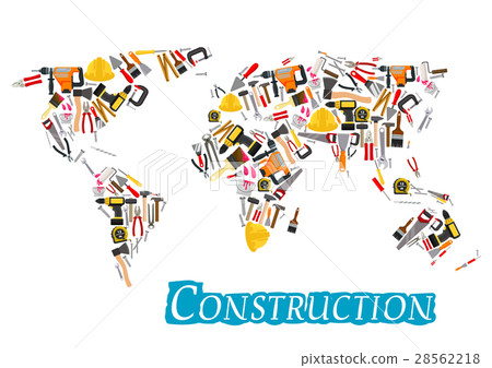 Construction work tools vector world map Construction work tools vector world map 28562218