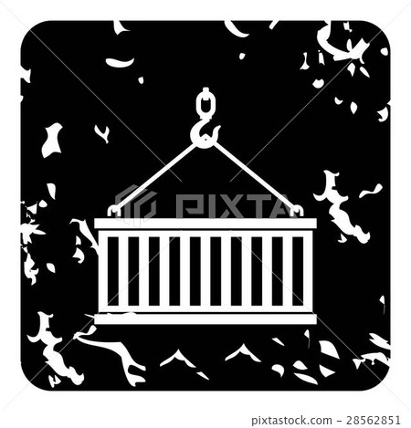 Crane hook lifts container icon, grunge style Crane hook lifts container icon, grunge style 28562851