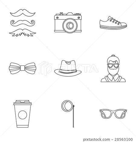 Hippie icons set, outline style Hippie icons set, outline style 28563100