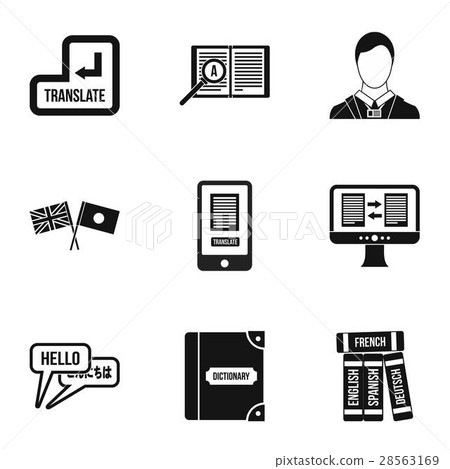 Foreign language icons set, simple style Foreign language icons set, simple style 28563169