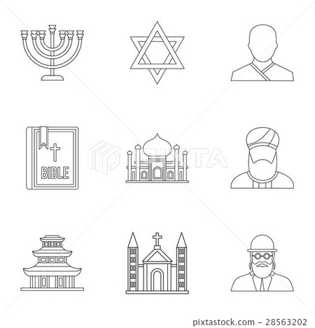 Spirituality icons set, outline style Spirituality icons set, outline style 28563202
