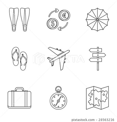Journey to sea icons set, outline style 28563216