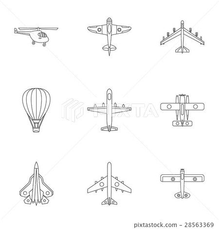 Aircraft icons set, outline style 28563369