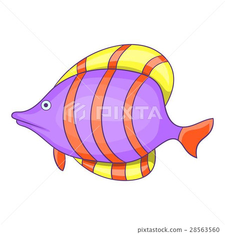Purple fish with red stripe icon, cartoon style 28563560