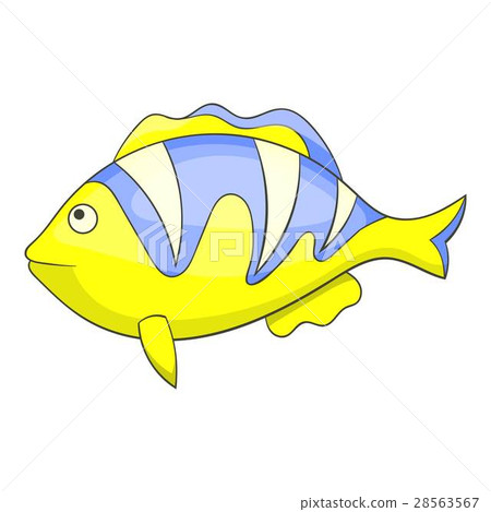 Yellow tropical stripped fish icon, cartoon style 28563567