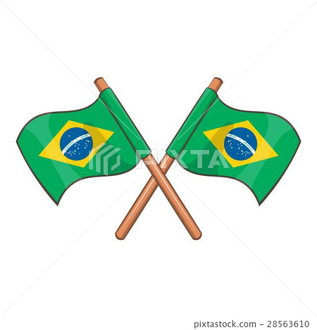 Crossed flags of Brazil icon, cartoon style Crossed flags of Brazil icon, cartoon style 28563610