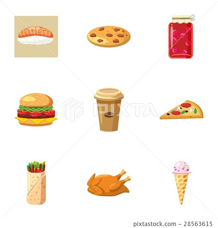 Junk food icons set, cartoon style 28563615