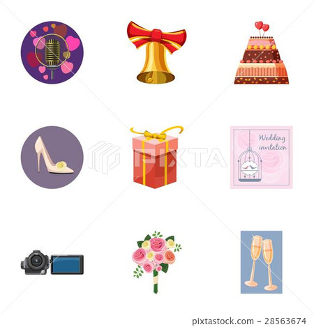 Wedding celebration icons set, cartoon style Wedding celebration icons set, cartoon style 28563674