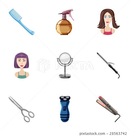 Barbershop icons set, cartoon style 28563742