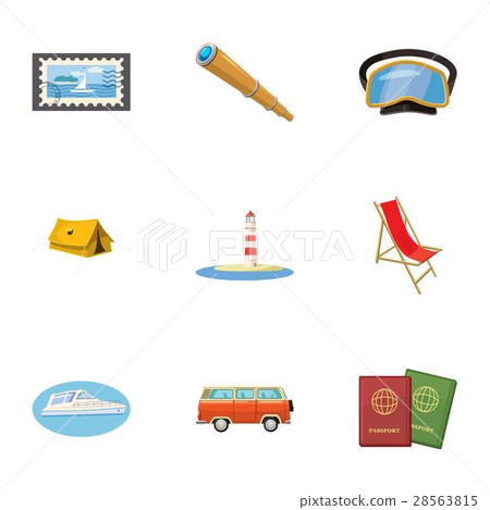 Journey to sea icons set, cartoon style 28563815