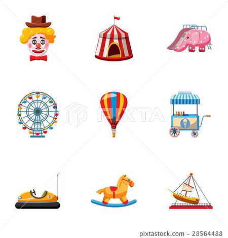 Rides icons set, cartoon style Rides icons set, cartoon style 28564488